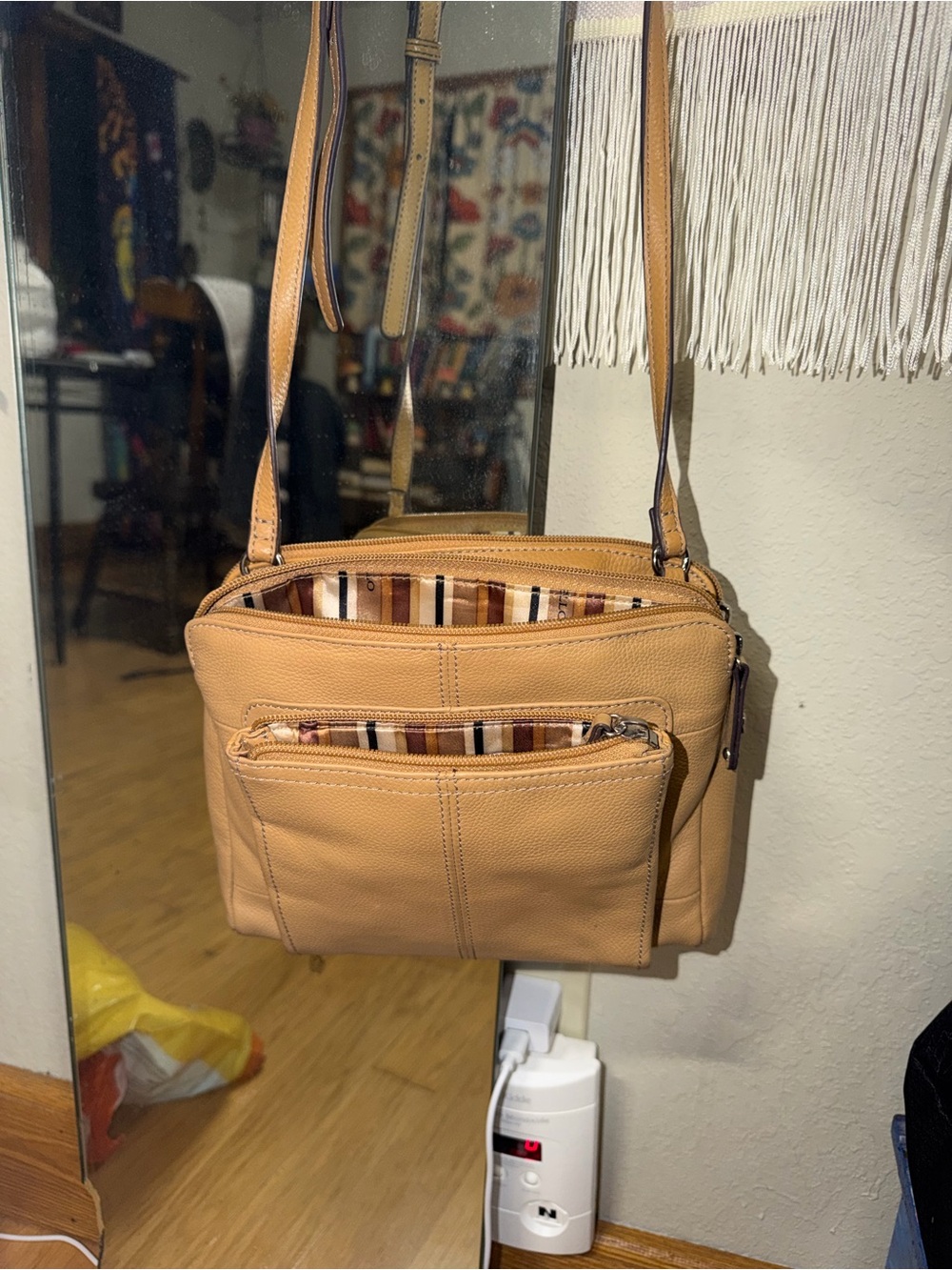 Tignanello Tan Leather Crossbody Bag with Front Zip Pocket AUTHENTIC BAG